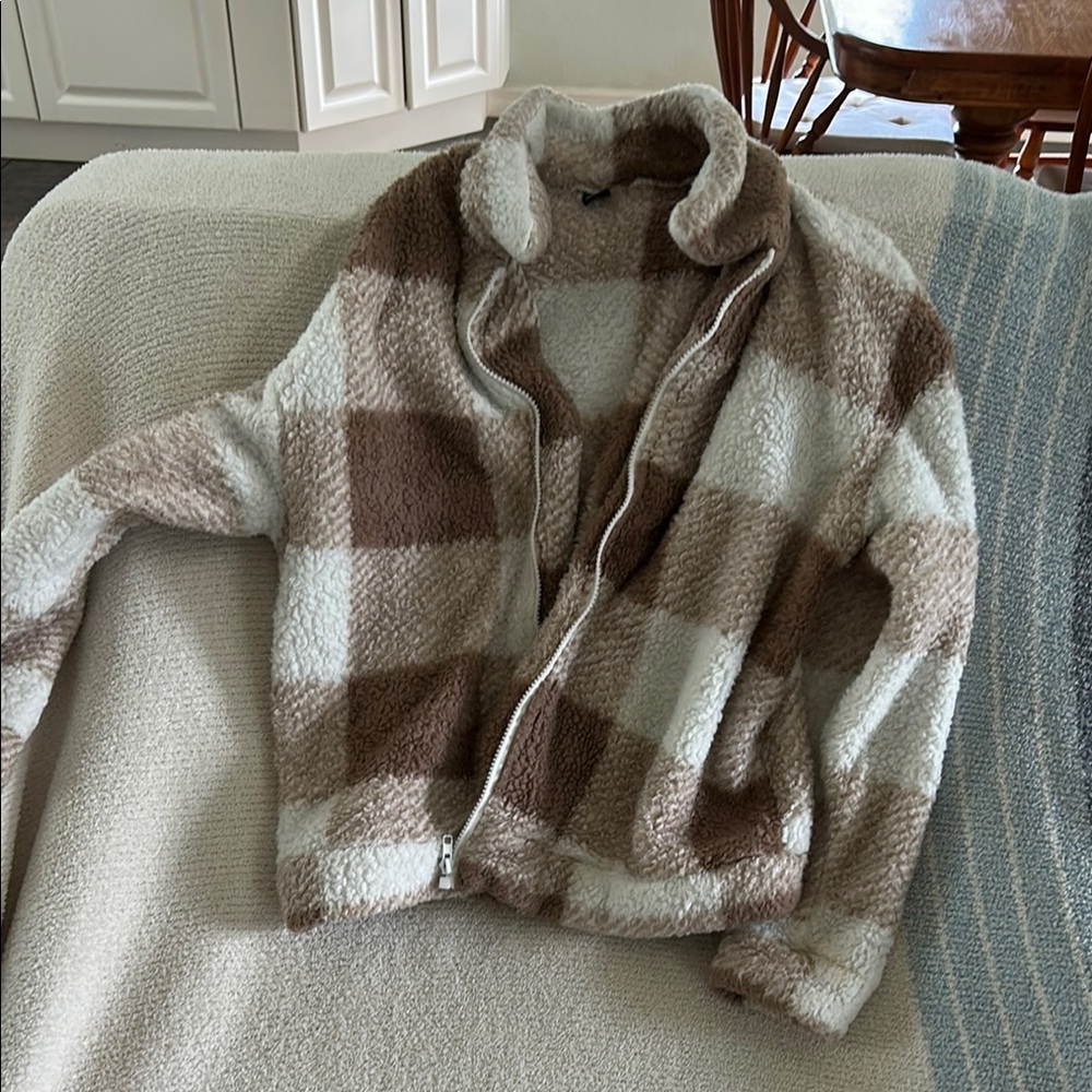 SHEIN Tan and Cream Plush Jacket